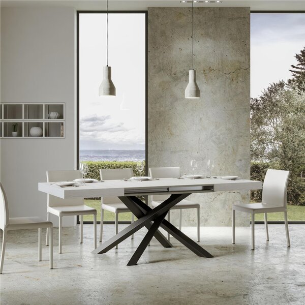 Tavolo Allungabile con 2 allunghe VOLANTIS MULTICOLOR 90x120xh77 cm estensibile fino a 224 cm Allunghe da 52 cm, gambe in Ferro verniciate Antracite piano Bianco Frassino
