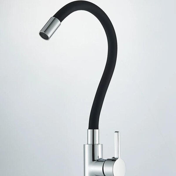 Miscelatore per cucina, montaggio a parete, rubinetto flessibile, rotazione a 360°, miscelatore monocomando per acqua calda e fredda, acciaio inossidabile lucido, colore nero