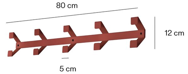 Appendiabiti da parete giovane semplice e colorato SAM, Dimensioni 60x5xh 12 cm Si portata max 5Kg metallo da attaccare a muro Rosso Terracotta