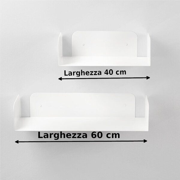 Mensola in metallo SMARTY da muro Minimal Dimensioni 40x20x h 12 cm Portata massima 17.8 kg in acciaio verniciato Bianco RAL 9003 liscio