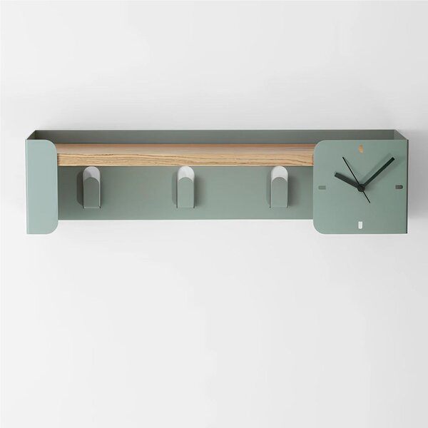 Mensola, appendiabito, svuotatasche, portachiavi ed orologio FLEXY Multifunzione Dimensioni 60x15x h 15 cm Portata massima 15 kg elemento in acciaio Verde Eucalipto RAL 150 60 10