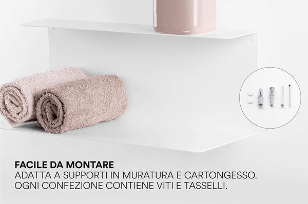 Mensola in metallo da Muro Forty Minimal Dimensioni 40x16,3x h 15,5 cm Portata massima 17.8 kg in acciaio verniciato Bianco RAL 9003 liscio
