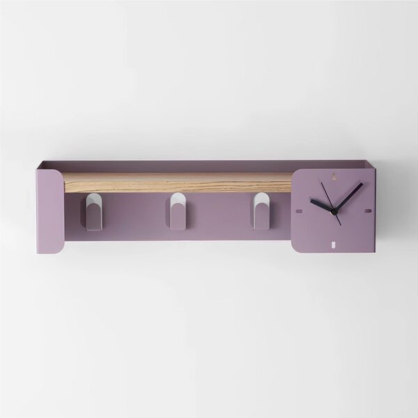 Mensola, appendiabito, svuotatasche, portachiavi ed orologio FLEXY Multifunzione Dimensioni 60x15x h 15 cm Portata massima 15 kg elemento in acciaio verniciato Violetta RAL 4009