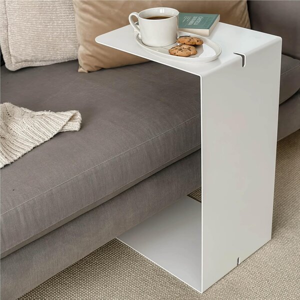 Sidetable in metallo DOUBLE 40 , Dimensioni 30x38xh 40 cm che pu� essere utilizzato sia come tavolino di servizio lato divano sia come semplice comodino colore Bianco Goffrato