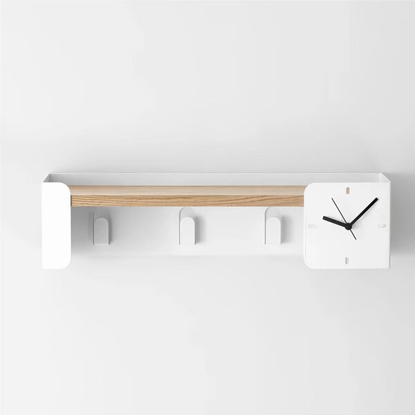 Mensola, appendiabito, svuotatasche, portachiavi ed orologio FLEXY Multifunzione Dimensioni 60x15x h 15 cm Portata massima 15 kg elemento in acciaio verniciato Bianco RAL 9003 liscio