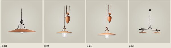 Lampada sospensione rustica con diffusore in ceramica decorato a mano BOLOGNA Dimensioni 40x40x h 17 cm peso 1,9 kg - Attacco Lampada E 27