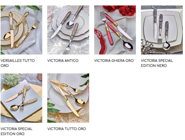 Servizio Posate VICTORIA ORO ACCIAIO 24 pezzi -6 posti tavola manico Metacrilato effetto perlato ghiera in Metallo Dorato spessore 2,5 mm