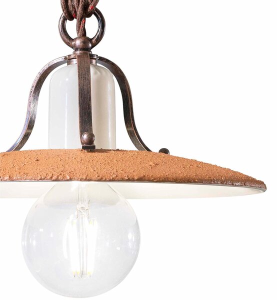 Lampada sospensione rustica con diffusore in ceramica decorato a mano BOLOGNA Dimensioni 30x30x h 17 cm peso 1,2 kg - Attacco Lampada E 27