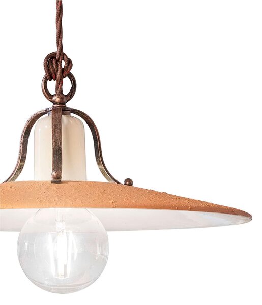 Lampada sospensione rustica, sali e Scendi, con diffusore in ceramica decorato a mano BOLOGNA Dimensioni 40x40x h 17 cm peso 2,95 kg - Attacco Lampada E 27