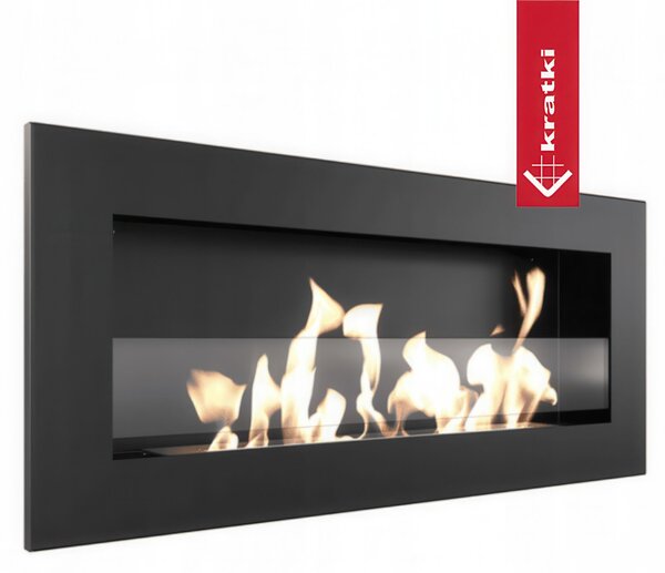 Camino 900x400 DELTA nero piatto lungo vetro bruciatore REGALI Dimensioni 90x10x h40 cm Superficie riscaldata fino a 30mt2