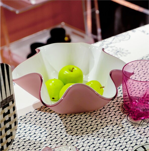 Centrotavola, portafrutta in cristallo acrilico LIke Water Small 22xh10 cm colore CIPRIA SATINATO-INT BIANCO