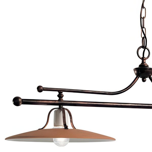 Lampada sospensione rustica, con struttura in metallo e Doppio diffusore in ceramica decorato a mano BOLOGNA Dimensioni 100x40x h 40cm peso 5,45 kg - Attacco Lampada E 27