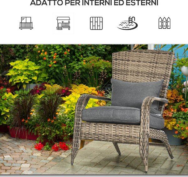 VivaGarden Poltrona da Esterno in Rattan PE Dimensioni 64x80x90 cm colore Marrone - Adirondack