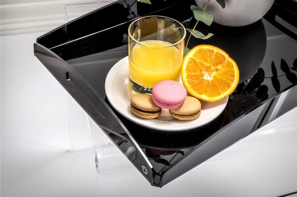 Vassoio rettangolare da portata Grande Dimensioni 46x32x h 5 cm, spessore 6 mm adatto a servire Bicchieri, Tazzine colore nero lucido
