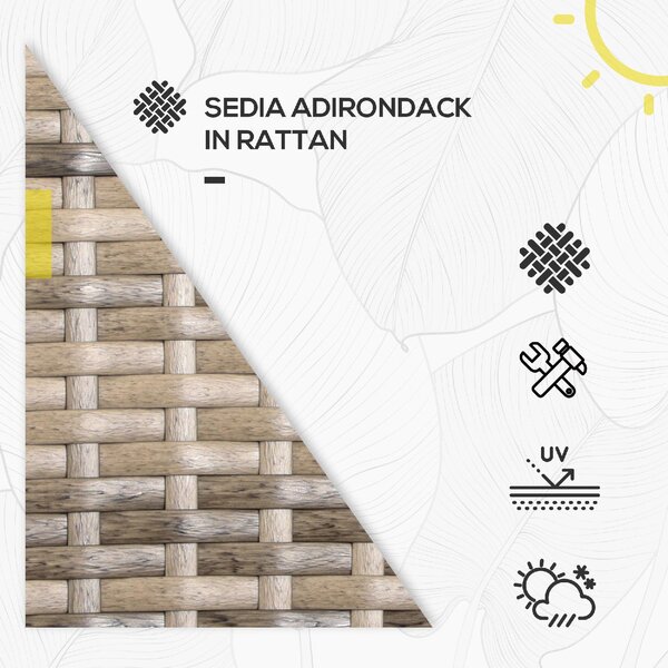 VivaGarden Poltrona da Esterno in Rattan PE Dimensioni 64x80x90 cm colore Marrone - Adirondack