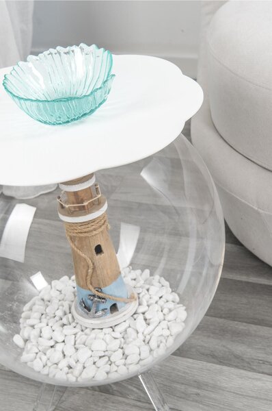 Tavolino, comodino contenitore. In plexiglass con ripiano in PMMA Dimensioni 40x40x h 46 cm, Corpo Trasparente ripiano Bianco