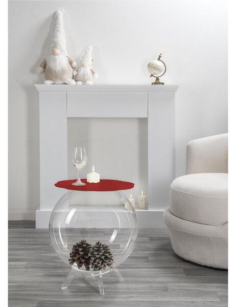 Tavolino, comodino contenitore. In plexiglass con ripiano in PMMA Dimensioni 40x40x h 46 cm, Corpo Trasparente ripiano Rosso