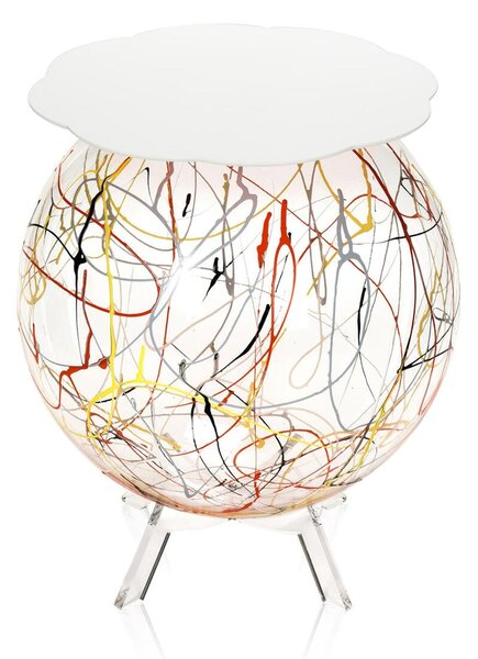 Tavolino, comodino contenitore. In plexiglass con ripiano in PMMA Dimensioni 40x40x h 46 cm, Corpo multicolor ripiano Bianco