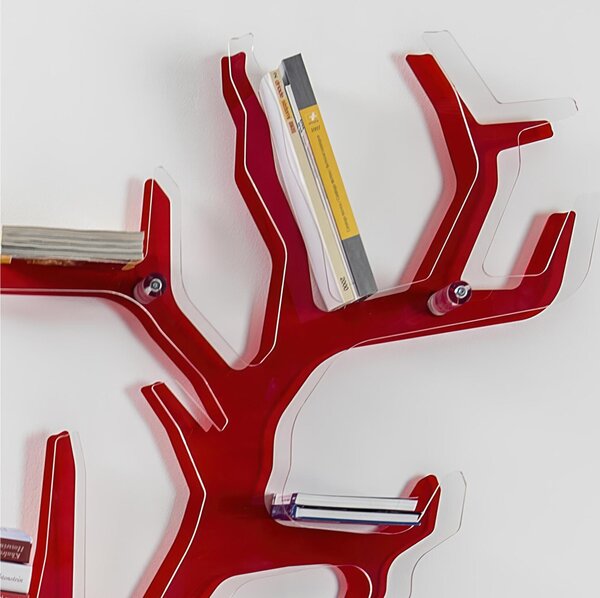 Libreria da parete in Plexiglass tagliato al laser KORAL Dimensioni 110x20x h110 cm Portata max: 15 kg colore rosso Corallo
