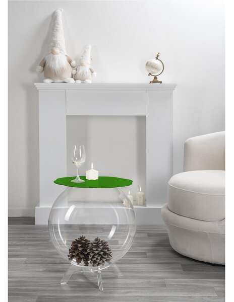 Tavolino, comodino contenitore. In plexiglass con ripiano in PMMA Dimensioni 40x40x h 46 cm, Corpo Trasparente ripiano Verde