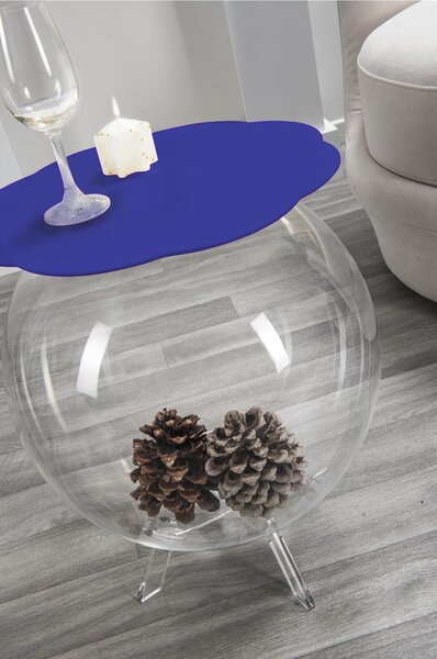 Tavolino, comodino contenitore. In plexiglass con ripiano in PMMA Dimensioni 40x40x h 46 cm, Corpo Trasparente ripiano Blu