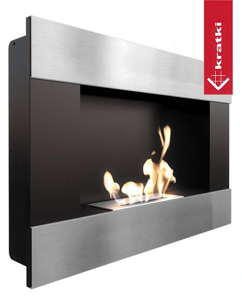 Camino Bioetanolo da Parete BRAVO T�V Inox - Altezza 65.2 cm, 90x17.4 cm, Lucido Nero, Sicurezza Certificata T�V