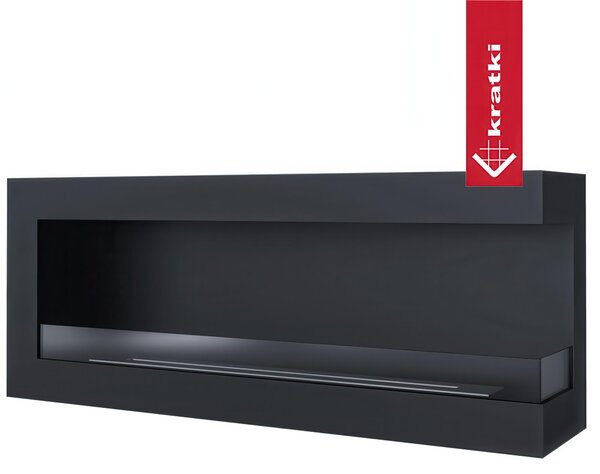Camino Bioetanolo Parete DELTA 1200 Destro - Nero, 120x28x48 cm, Acciaio & Vetro Temperato, Aromaterapia, T�V Certificato
