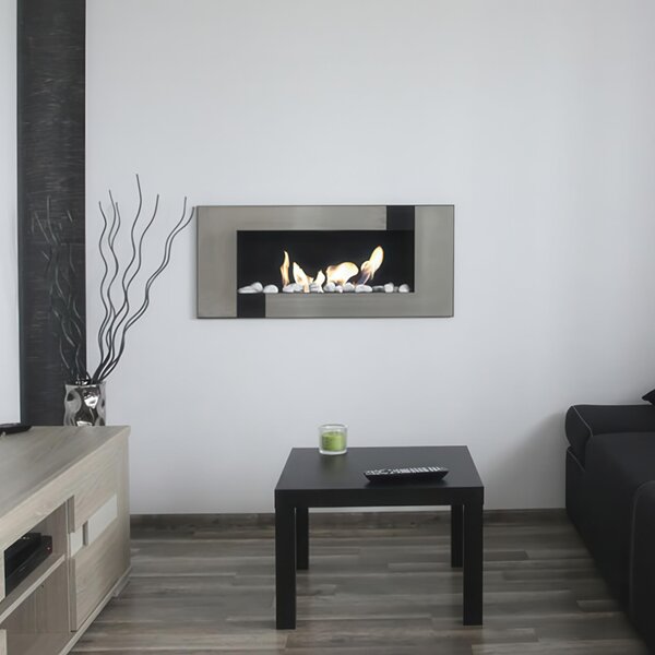 Camino a Bioetanolo da Parete DELTA 2 QUBE T�V - Lucido Nero, 90x14.2x40 cm, Materiale di Alta Qualit�, Certificato ISO 9001:2015 e T�V