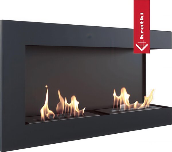 Camino Bioetanolo Parete DELTA 900 T�V Destro Nero Opaco - Altezza 48 cm, Dimensioni 90x28 cm, Acciaio Alta Qualit�