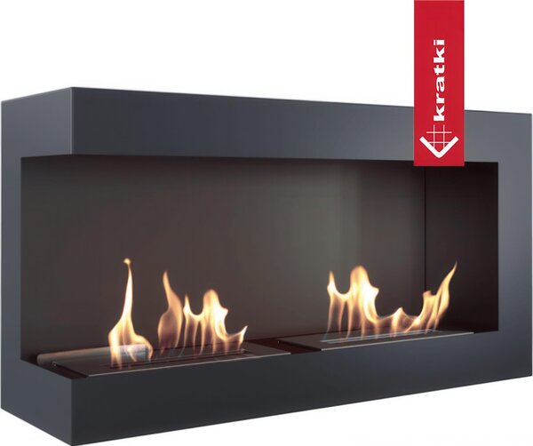Biocamino Delta 900 Angolo Sinistro Nero - Altezza 48 cm, Dimensioni 90x28 cm, Acciaio, Vetro Opzionale, Aromaterapia