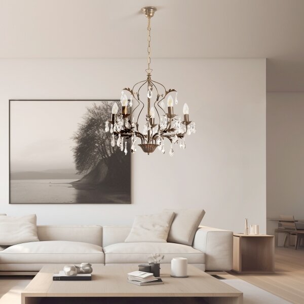 ONLI - Lampadario a sospensione con catena TERESA 5xE14/6W/230V bronzo