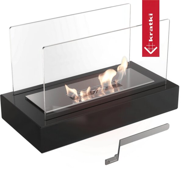 Camino a Bioetanolo da Tavolo GALINA Nero con Kit Accessori - Altezza 21.8 cm, Dimensioni 35.4x18 cm, Acciaio, Certificato T�V - Sicurezza e Design Ecologico