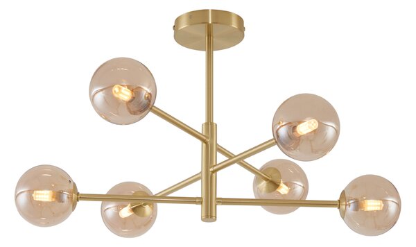 Plafoniera moderna ottone con vetro ambrato 6 luci - Ryan