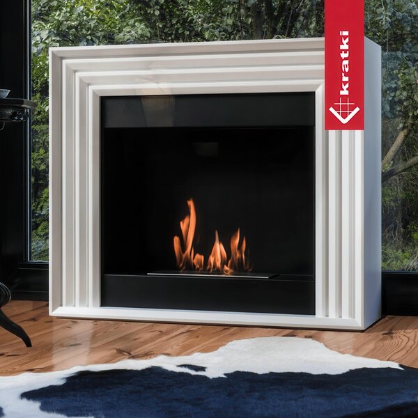 Camino Bioetanolo PLANET T�V Bianco - Altezza 98 cm, Dimensioni 115x33 cm, in Acciaio, con Accessori Aromaterapia
