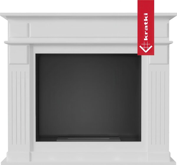 Camino Bioetanolo Portale NOVEMBER T�V Bianco con Vetro - Dimensioni 115x29.5x101.3 cm, Acciaio e MDF, Peso 55.25 kg