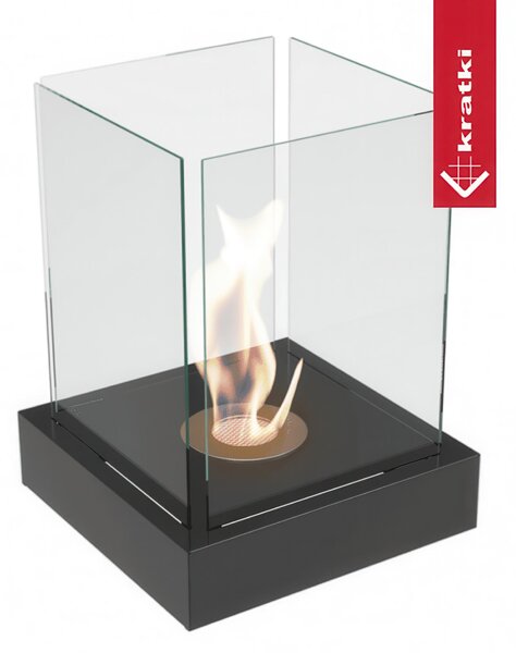 Biocamino TANGO4 Nero Indipendente con Set Aromaterapia e Pietre Decorative - Altezza 52,3 cm - Dimensioni 40x40 cm - Acciaio e Vetro Temperato - Ecologico e Portatile