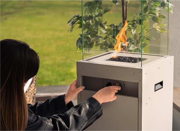 Camino da Giardino da Esterno da Balcone Camino da Terrazza a Gas FARO - Dimensioni ?14,17x14,17x h59,06 cm peso 11 kg Fino a 8 kW - Alimentato a GPL - Tempo di Combustione 55 Ore