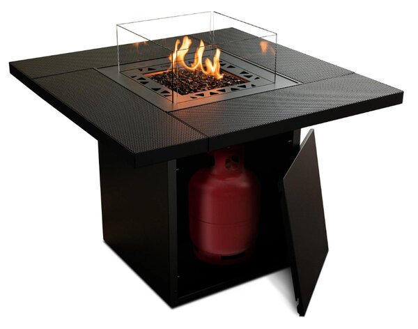 Caminetto da Esterno a Gas e Tavolo da Giardino, Tavolo da Fuoco a Gas Dimensioni 90x90xh 80cm - Scomparto Interno per Bombola del Gas - Resistente alle Intemperie - Copertura