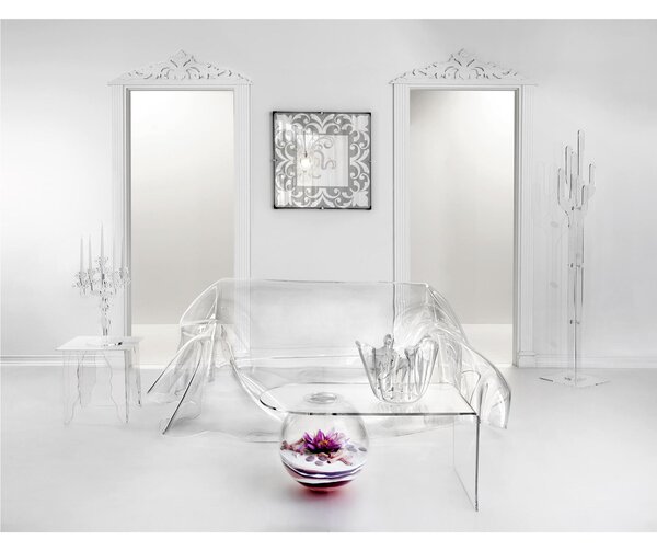 Tavolino, Ponte contenitore. In plexiglass con ripiano , BOOLLA Dimensioni 90x48x h 41 cm, Corpo trasparente bolla trasparente