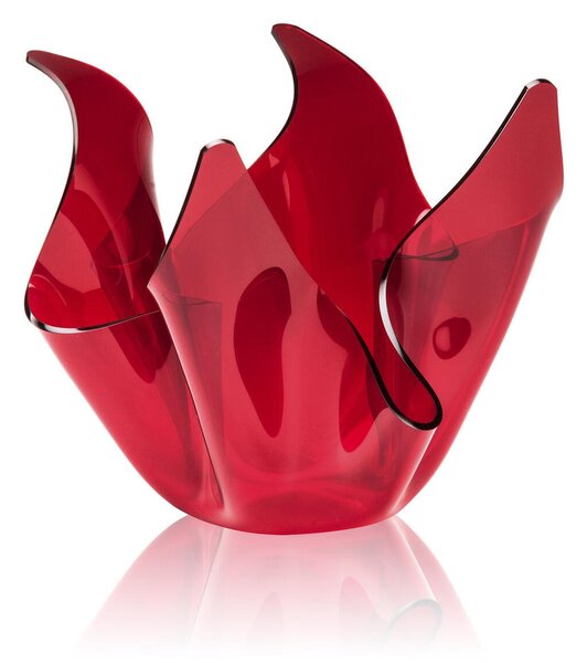 Vaso, Centrotavola, Forma Iconica in Plexiglass SLIM Linea Drappeggi D'AUTORE Dimensioni 22x21x h 21 cm - 0,5 kg Colore Rosso Trasparente