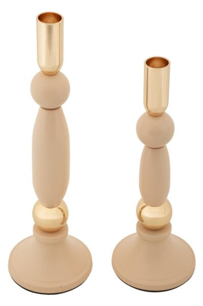 Porta Candele set due pezzi stile scultoreo GLAZED ROSA CM � 10x h 25-10x h30 sfere e dischi colore Rosa e Oro