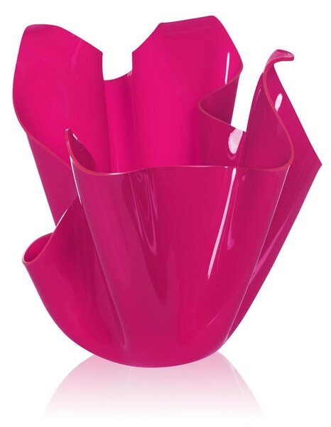 Vaso, Centrotavola, Forma Iconica in Plexiglass SLIM Linea Drappeggi D'AUTORE Dimensioni 22x21x h 21 cm - 0,5 kg Colore Fuxia Trasparente