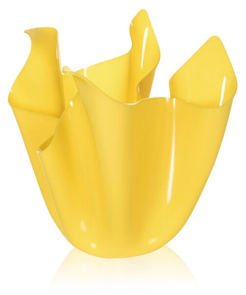 Vaso, Centrotavola, Forma Iconica in Plexiglass SLIM Linea Drappeggi D'AUTORE Dimensioni 22x21x h 21 cm - 0,5 kg Colore Giallo Trasparente