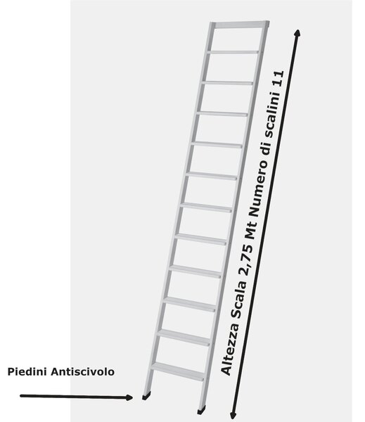 Scala da Appoggio UP 11 gradini Lunghezza 2.75 Mt in Faggio Massello Dimensioni 45x9x h 2,75 cm Peso 9,5 Kg Con KIT INCLUSO, Scala colore legno Naturale