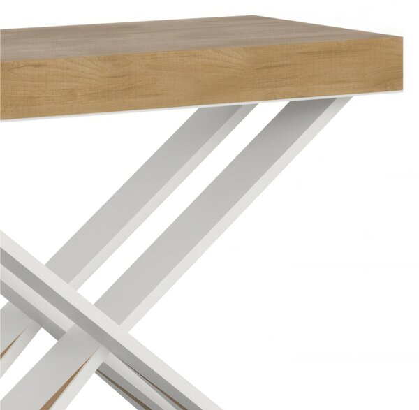 Consolle Allungabile Fino a 300 CM DIAGO Dimensioni 90x40xh77 cm estensibile CON 5 Allunghe da 52 cm Colore telaio bianco ripiano Quercia Naturale