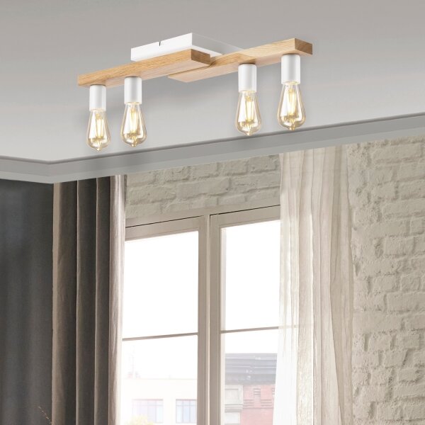 Lampadario a plafone MATTE 4xE27/15W/230V bianco/quercia