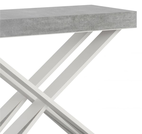 Consolle Allungabile Fino a 196 CM DIAGO SMALL Dimensioni 90x40xh77 cm estensibile CON 3 Allunghe da 52 cm Colore Telaio Bianco ripiano Cemento