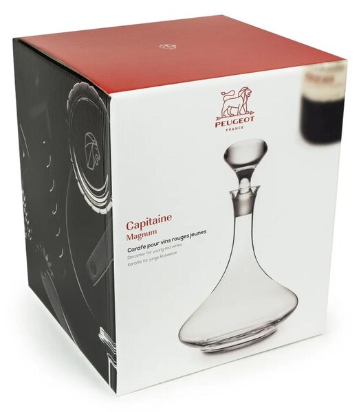 Caraffa Decanter Peugeot in vetro soffiato a bocca Capitaine 0,75 L per i vini rossi giovani Dimensioni 18x18x h 29 cm colore trasparente