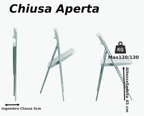 SediA pieghevoli richiudibili ZETA Altezza seduta 45 cm Pezzi con struttura Alluminio verniciata Nero. chiusa ingombra solo 5 cm seduta e schienale in plastica Nero