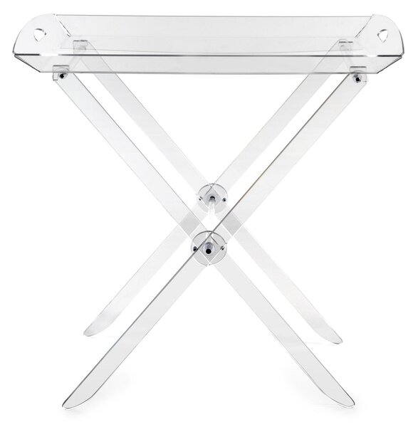 Tavolinetto con ripiano-vassoio Pliant in cristallo acrilico GRAND PLI� pieghevole Dimensioni 71x47x h 73 cm - 15 mm richiudibile
